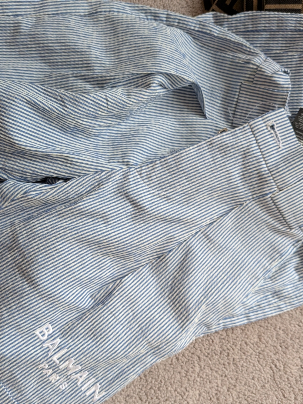 Balmain Blue and White Striped Shorts